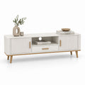 Meuble TV blanc en MDF rectangulaire avec 2 portes 1 tiroir et niche 160 x 40 x 55 cm