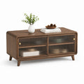 Table basse avec rangement noyer en MDF et verre trempé strié 120 x 40 x 55 cm