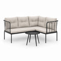 Salon de jardin d'angle 3 pièces beige et noir en acier thermolaqué avec coussins en polyester 180 x 180 x 70 cm