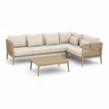 Salon de jardin d’angle 5 places avec table basse beige en bois massif d’acacia 250 x 250 cm