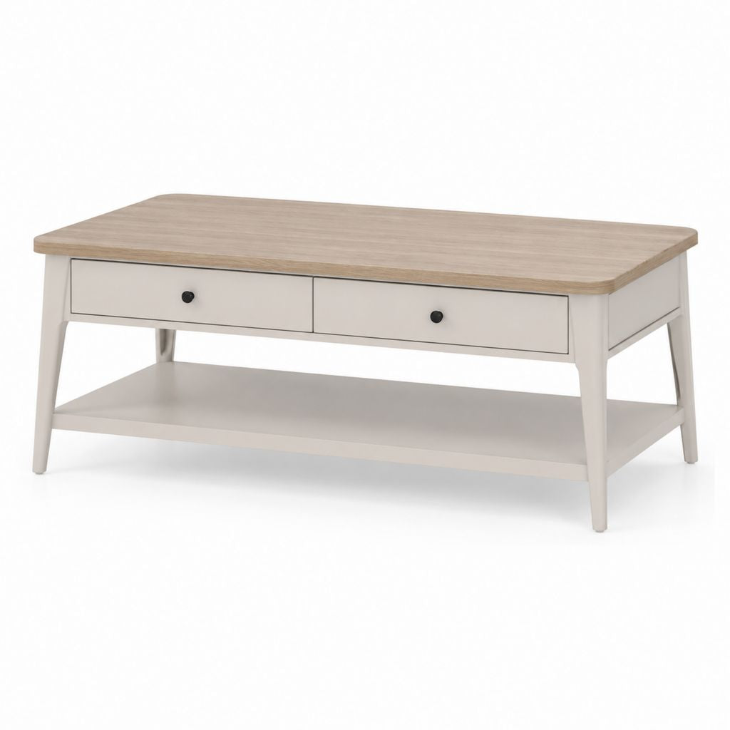Table basse rectangulaire à 2 tiroirs blanc et chêne en MDF 100 x 50 x 45 cm
