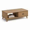 Table basse rectangulaire en panneaux MDF plaqués chêne avec tiroir et niche 100 x 50 x 45 cm