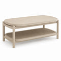 Table basse avec étagère beige en bois d'hévéa et cannage rectangulaire 110 x 60 x 45 cm