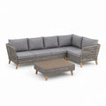 Salon de jardin d’angle 3 pièces gris en résine tressée PE et acacia 220 x 150 x 80 cm