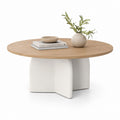 Table basse ronde en placage de chêne clair et MDF blanc 120 x 120 x 45 cm