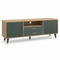 Meuble TV 160 x 40 x 60 cm chêne et vert foncé en panneaux de particules avec 2 portes et 2 tiroirs