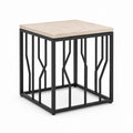 Table basse carrée beige et noire en panneau MDF décor travertin et acier 45 x 45 x 50 cm