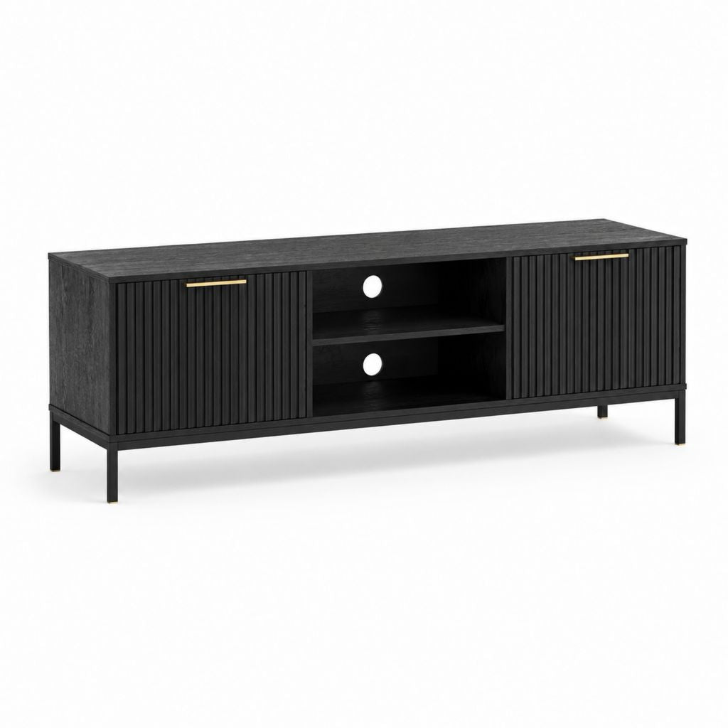 Meuble TV rectangulaire noir en panneaux MDF mélaminés 160 x 40 x 60 cm