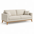 Canapé droit 3 places beige en polyester avec pieds en bois massif 200 x 90 x 85 cm