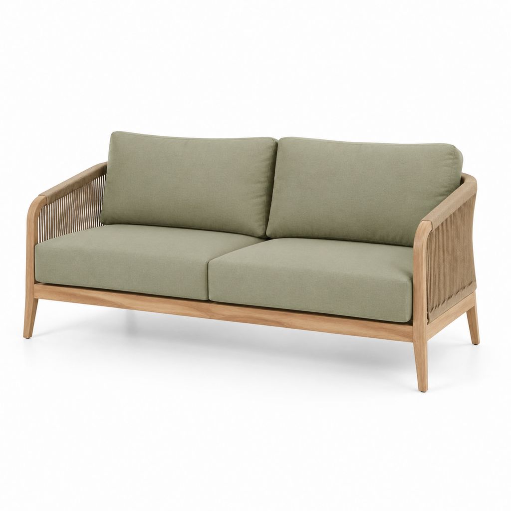 Canapé de jardin 2 places vert kaki en bois d'acacia et corde 140 x 75 x 78 cm