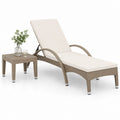 Lot bain de soleil avec table d'appoint beige en résine tressée PE et acier 198 x 65 x 95 cm