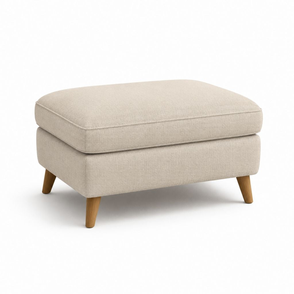 Repose-pieds rectangulaire beige en polyester avec pieds en bois massif 80 x 60 x 45 cm