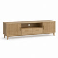 Meuble TV 180 cm chêne clair en panneaux MDF rectangulaire avec 2 portes et 2 tiroirs