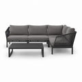 Salon de jardin d'angle 4 places gris anthracite en aluminium et corde polyester avec table basse 246 x 180 x 70 cm