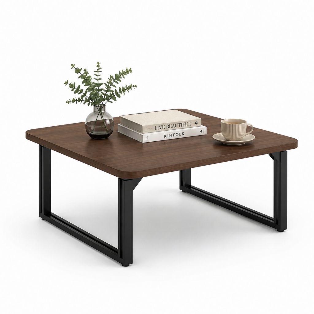 Table basse rectangulaire brun foncé en MDF mélaminé et acier 100 x 60 x 45 cm