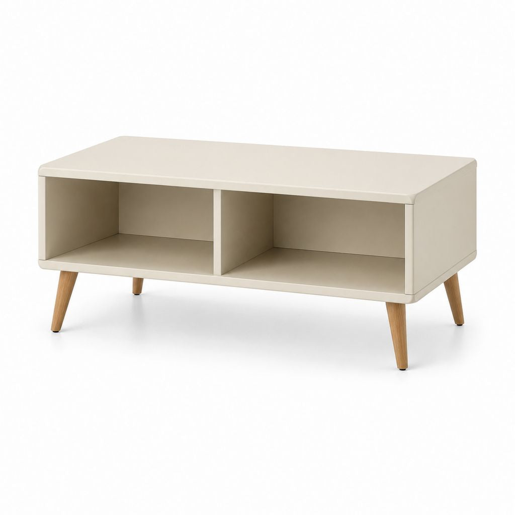 Table basse rectangulaire blanc cassé en panneaux MDF avec 2 niches 100 x 50 x 45 cm