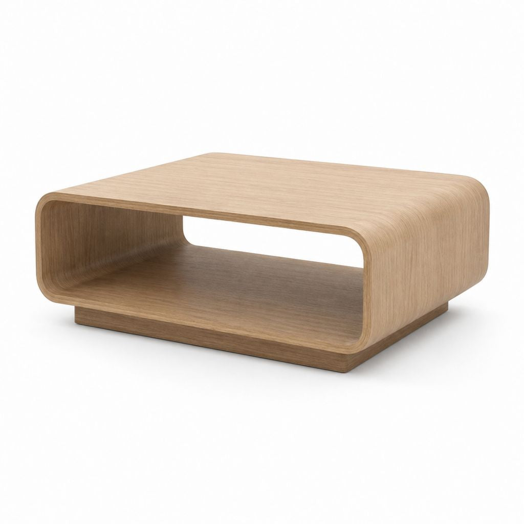 Table basse rectangulaire arrondie avec rangement chêne clair contreplaqué 100 x 60 x 35 cm