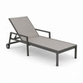 Bain de soleil à roulettes gris en aluminium et textilène rectangulaire 200 x 65 x 35 cm