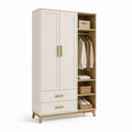 Armoire penderie rectangulaire 2 portes avec tiroirs et étagères blanc cassé chêne clair MDF 120 x 50 x 190 cm