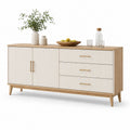 Buffet de cuisine 160 x 40 x 85 cm beige et chêne en panneaux de particules avec 3 tiroirs et 2 portes