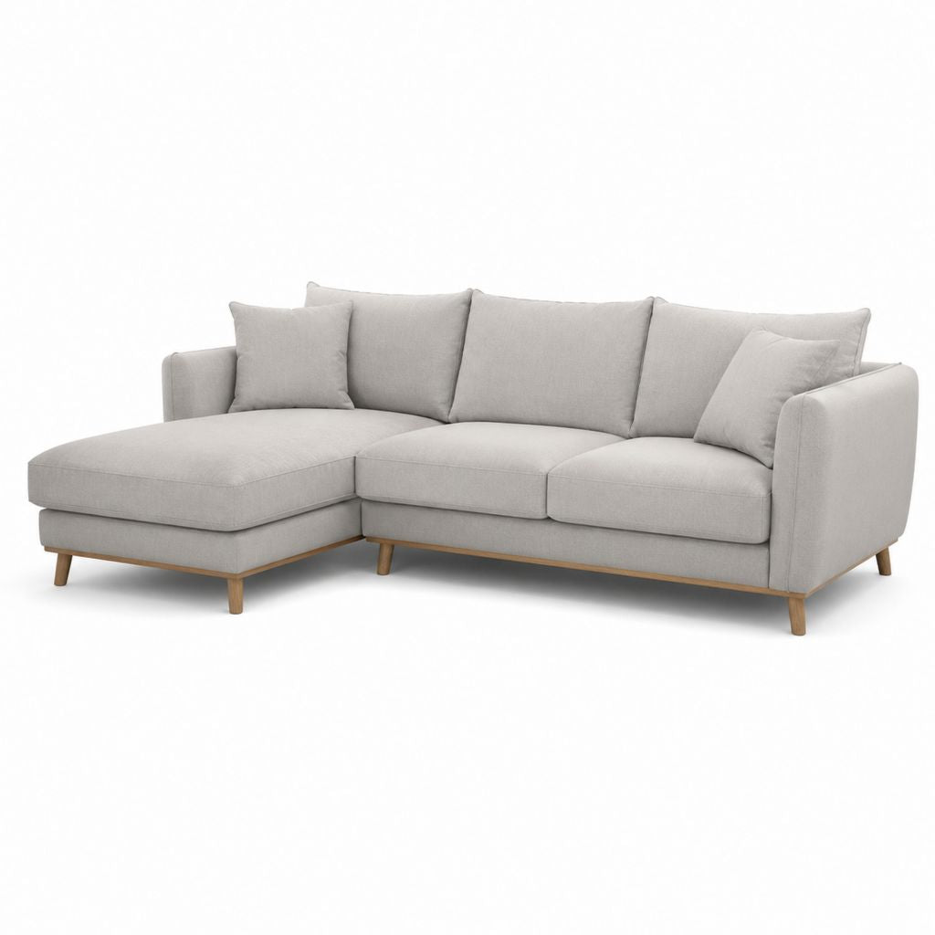 Canapé d’angle gauche 3 places beige en polyester avec méridienne 240 x 160 x 85 cm